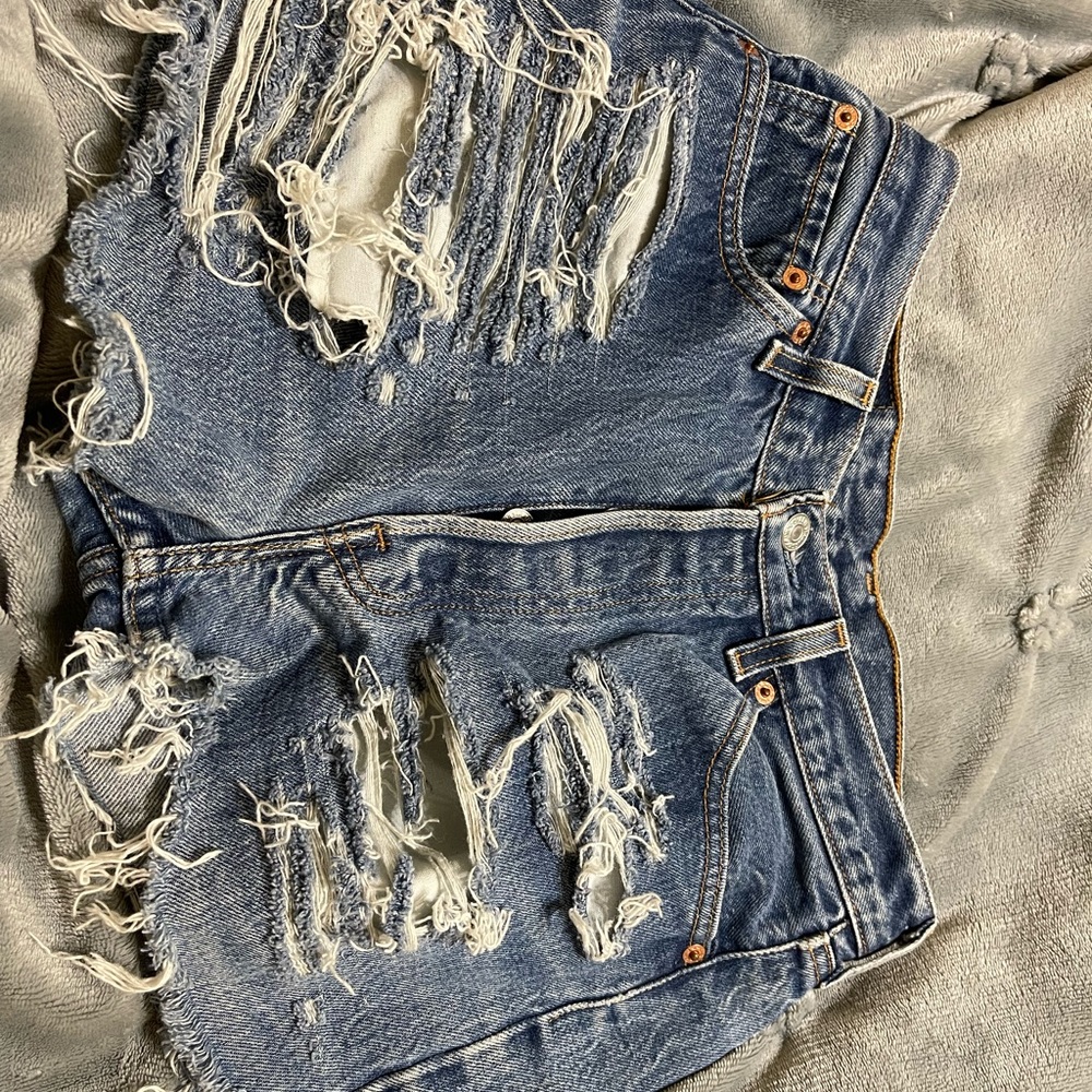 Hand distressed Levi 501 shorts